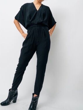 Zero + Maria Cornejo Navy V-Neck Elastic-Waist Jumpsuit